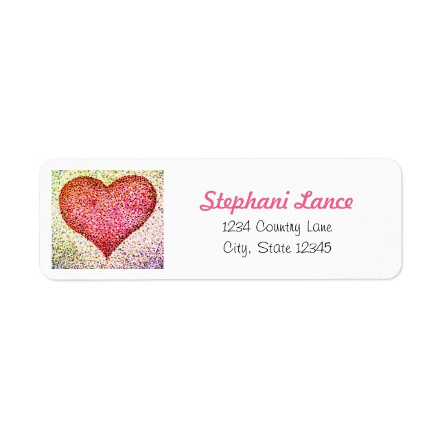 Anpassningsbar Retro Hued Pointillism Heart Retura Returadress Etikett (Framsidan)