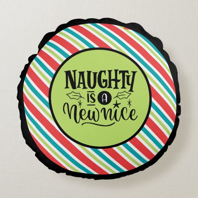Anpassningsbar Retro-jul: "Naughty is a New Nice" Rund Kudde (Framsidan)
