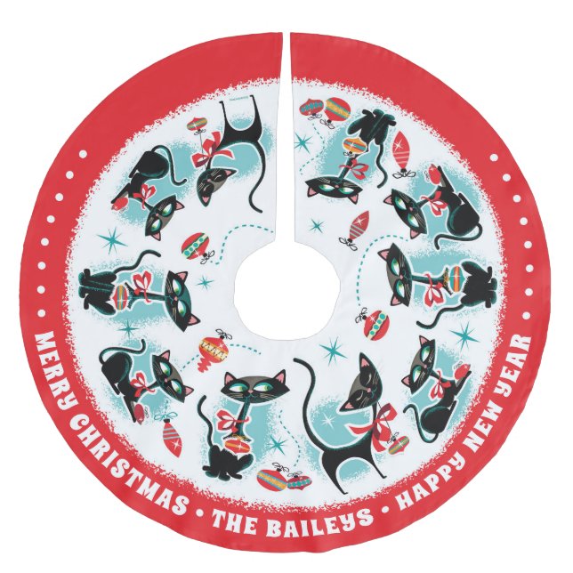 Anpassningsbar Retro-julklappar Julgransmatta Borstad Polyester (Framsidan)