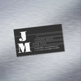 Anpassningsbar retro-modern svart-vit monogram magnetiska visitkort