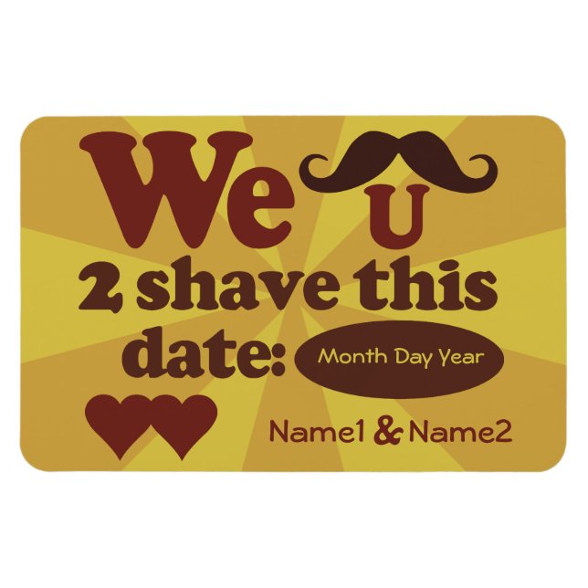 Anpassningsbar Retro Mustache Spara-Date-magnet Magnet (Horisontell)