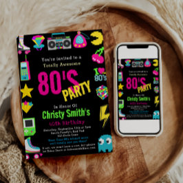 Anpassningsbar Retro Neon 80:s Födelsedagsfest Inbjudningar