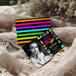 Anpassningsbar Retro Neon 80:s Födelsedagsfest Inbjudningar