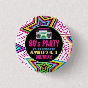 Anpassningsbar Retro Neon 80:s Födelsedagsfest Knapp