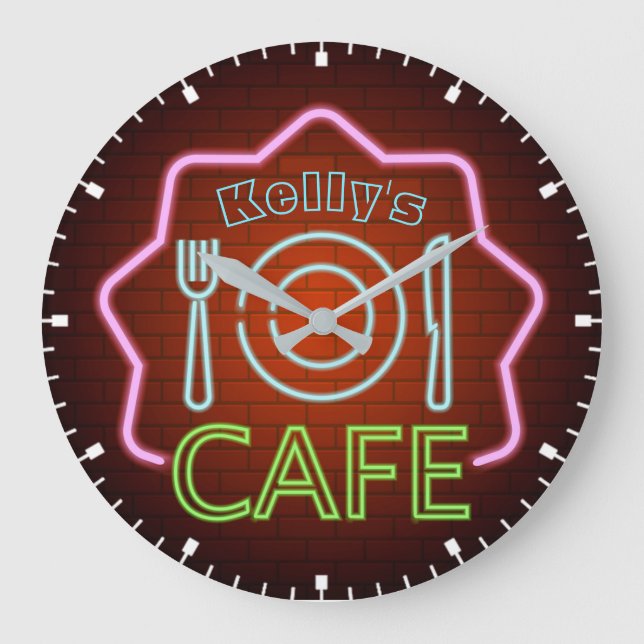 Anpassningsbar Retro Neon Stil Middag Cafe med NAM Stor Klocka (Framsida)
