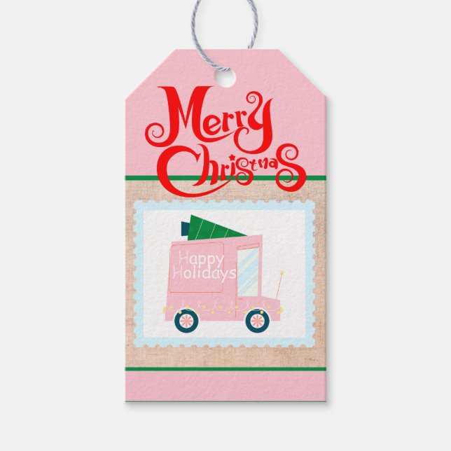 Anpassningsbar Retro Papper Frimärke Glad helg Ros Presentetikett (Framsidan)