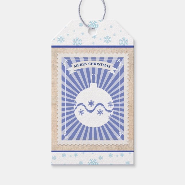 Anpassningsbar Retro Papper Frimärke God jul Ornam Presentetikett (Framsidan)