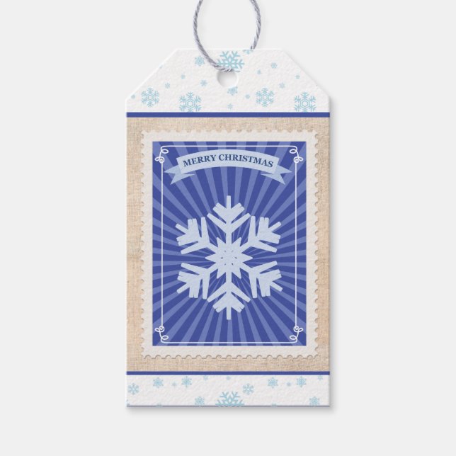 Anpassningsbar Retro Papper Frimärke God jul Snowf Presentetikett (Framsidan)