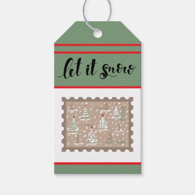 Anpassningsbar Retro Papper Frimärke med Snowy Jul Presentetikett (Framsidan)