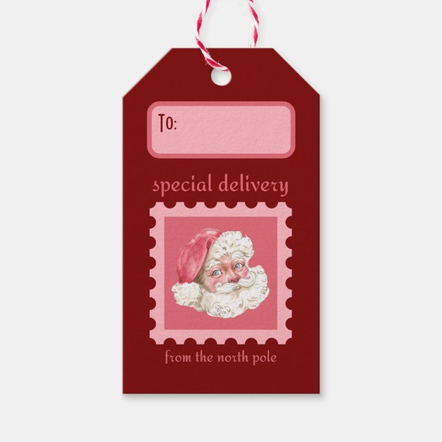Anpassningsbar Retro Papper Frimärke Santa Speciel Presentetikett (Framsidan)