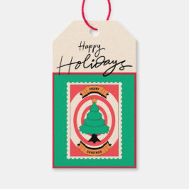 Anpassningsbar Retro Pappra Frimärke med Grönt Jul Presentetikett