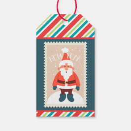 Anpassningsbar Retro Pappra Rand-tomten i Frimärke Presentetikett