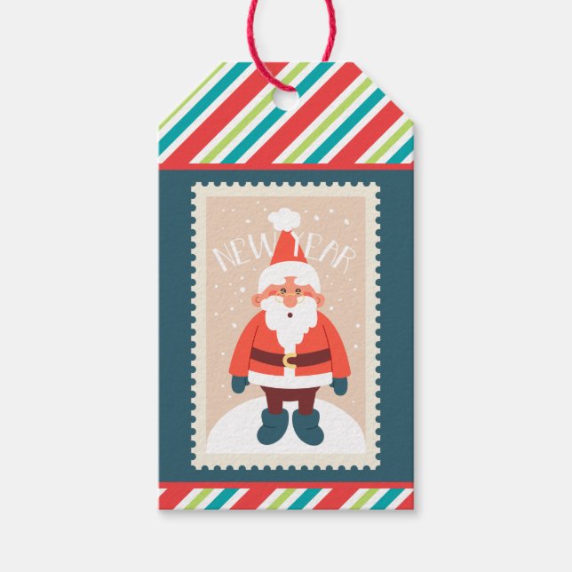 Anpassningsbar Retro Pappra Rand-tomten i Frimärke Presentetikett (Framsidan)