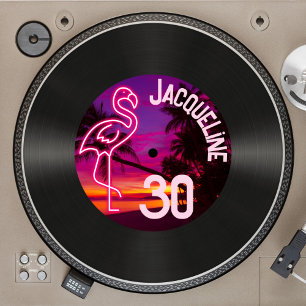 Anpassningsbar Retro Record Neon Flamingo 30års fö Inbjudningar