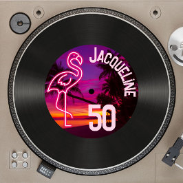 Anpassningsbar Retro Record Neon Flamingo 50:e föd Inbjudningar