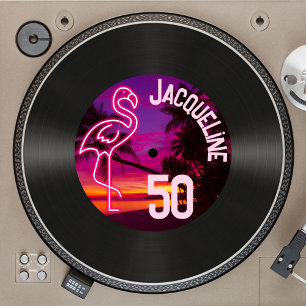 Anpassningsbar Retro Record Neon Flamingo 50:e föd Inbjudningar