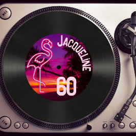Anpassningsbar Retro Record Neon Flamingo 60:e föd Inbjudningar