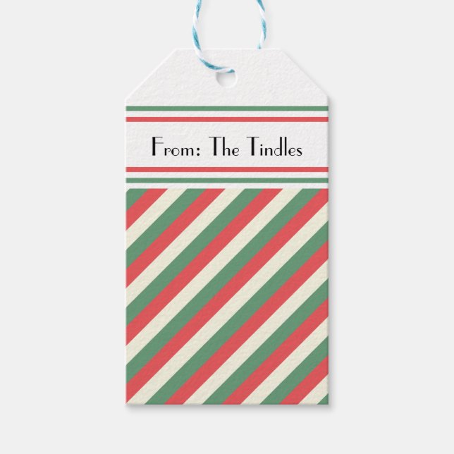 Anpassningsbar Retro Red Grönt-Lodrät - strimlad j Presentetikett (Framsidan)