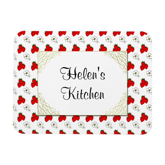 Anpassningsbar Retro Red Strawberry och Flower Mag Magnet (Horisontell)