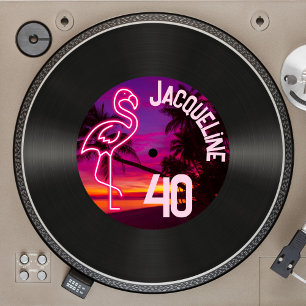 Anpassningsbar Retro registrerar Neon Flamingo 40: Inbjudningar