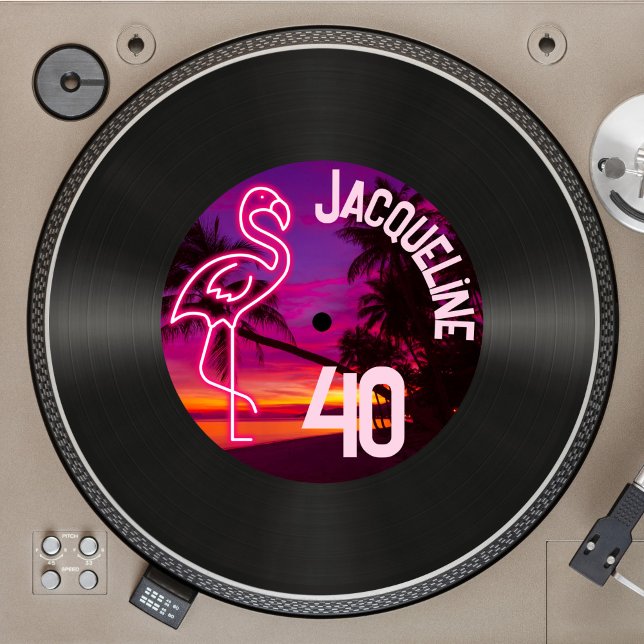 Anpassningsbar Retro registrerar Neon Flamingo 40: Inbjudningar (Skapare uppladdad)