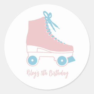 Anpassningsbar Retro Roller-skate Rosa Blue Painti Runt Klistermärke