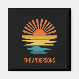 Anpassningsbar Retro Sunset Family Namn SIgn Magnet