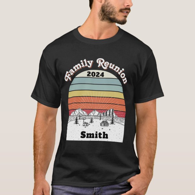 Anpassningsbar Retro Sunset Monogram Family Reunio T Shirt (Framsida)