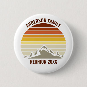 Anpassningsbar Retro Sunset Mountain Family Reunio Knapp