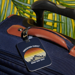 Anpassningsbar Retro Sunset Mountain Navy Blue Bagagebricka