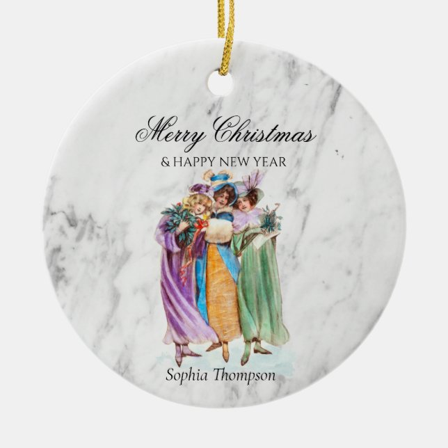 Anpassningsbar Retro Vintage jul Party Dam Julgransprydnad Keramik (Framsidan)