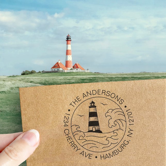 Anpassningsbar Returadress Lighthouse Coastal Naut Självfärgande Stämpel (Skapare uppladdad)