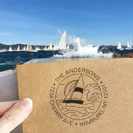 Anpassningsbar Returadress Sailing Boat Yacht Fami Självfärgande Stämpel