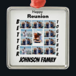 Anpassningsbar Reunion 11 Photo Collage Julgransprydnad Metall<br><div class="desc">Anpassningsbar Reunion 11 Photo Collage. Gör en egen unik produkt. Lägg till de bästa fotona för den helgdag eller händelsen i mallen.</div>