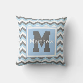 Anpassningsbar Rey Baby blue White Chevron Monogra Kudde
