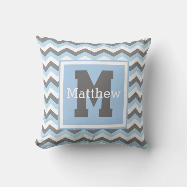 Anpassningsbar Rey Baby blue White Chevron Monogra Kudde (Framsida)