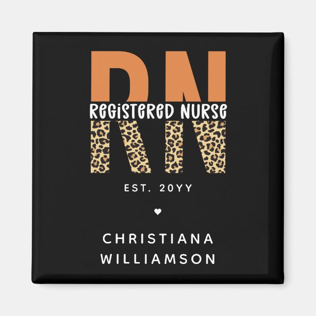 Anpassningsbar RN Registered Nurse Leopard Typogra Magnet (Framsidan)