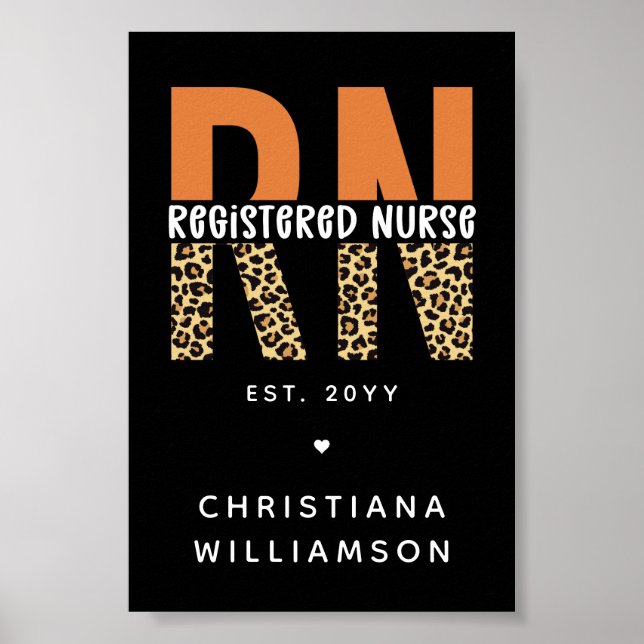 Anpassningsbar RN Registered Nurse Leopard Typogra Poster (Framsidan)