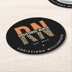 Anpassningsbar RN Registered Nurse Leopard Typogra Underlägg Papper Rund