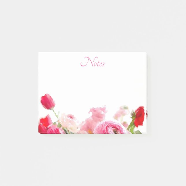Anpassningsbar Ro Flowers Blommigt Vattenfärgsmall Post-it Block (Framsida)