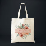 Anpassningsbar Ro Guld Blommigt  Tote Bag. Bridesm Tygkasse<br><div class="desc">Snygg personlig. Möjlighet att lägga till ditt namn. Rand vid  rosa i centrala delen med gräns i glitter i Ro Guld. Tillgängliga samordningsprodukter. En del av vår "Etheral in  Peach" bröllop och evenemangsinsamlingar.</div>