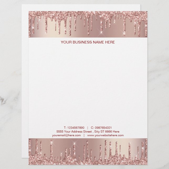 Anpassningsbar Ro Guld Glitter Letterhead-mall Brevhuvud (Fram/baksida)