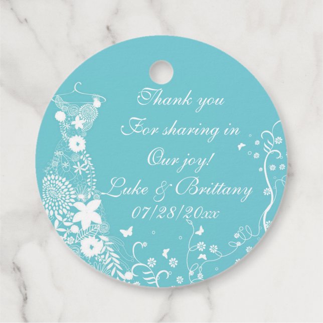 Anpassningsbar Robin Egg Blue Wedding Favor Label Gåvor Etiketter (Baksida)