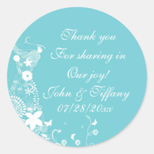 Anpassningsbar Robin Egg Blue Wedding Favor Label Runt Klistermärke