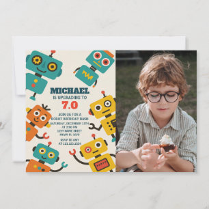 Anpassningsbar Robot Birthday-inbjudan med foto Inbjudningar