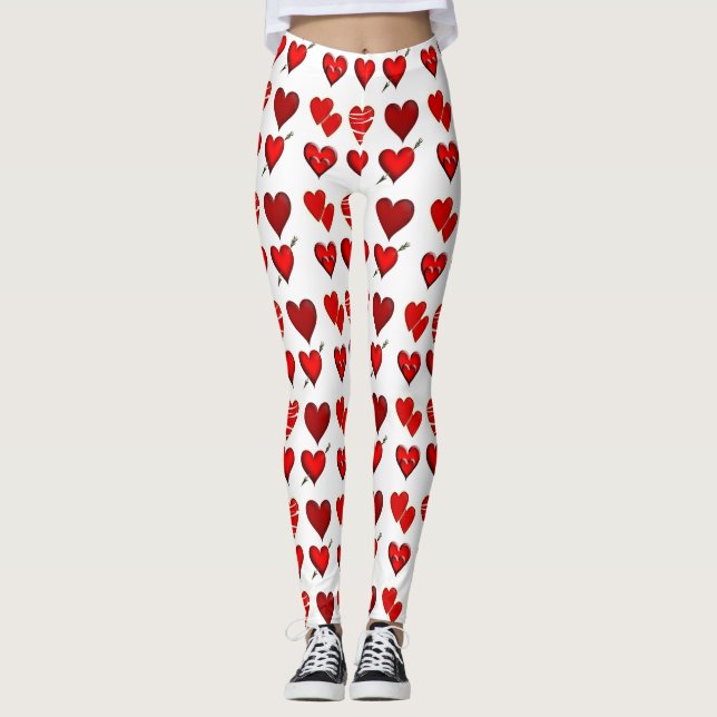 Anpassningsbar röd hjärtattack Kärlek Design Legge Leggings (Framsida)