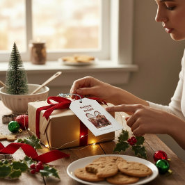 Anpassningsbar röd julklappsfoto-mall presentetikett