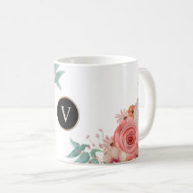 Anpassningsbar röd ros blommigt monogram