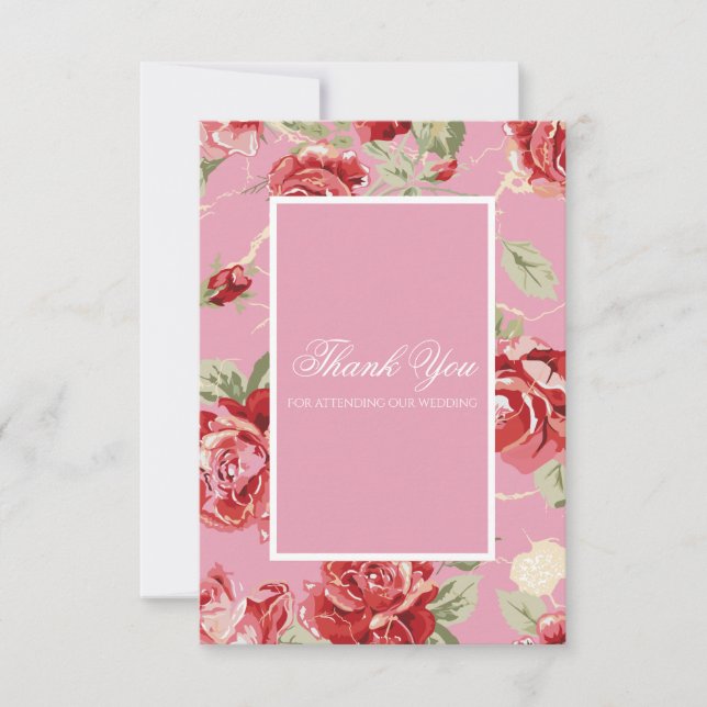 Anpassningsbar röd ros rosa bröllop tack kort (Framsida)