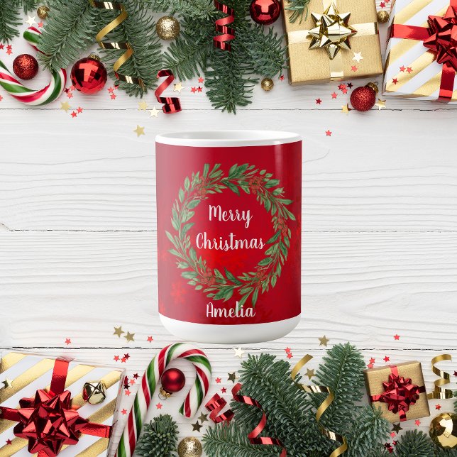 Anpassningsbar Röda julklappen och Greenery WAN Kaffemugg (Skapare uppladdad)